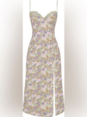 NWOT House of CB Corset Crepe Midi Sundress Peony Print Plus Cup Medium
